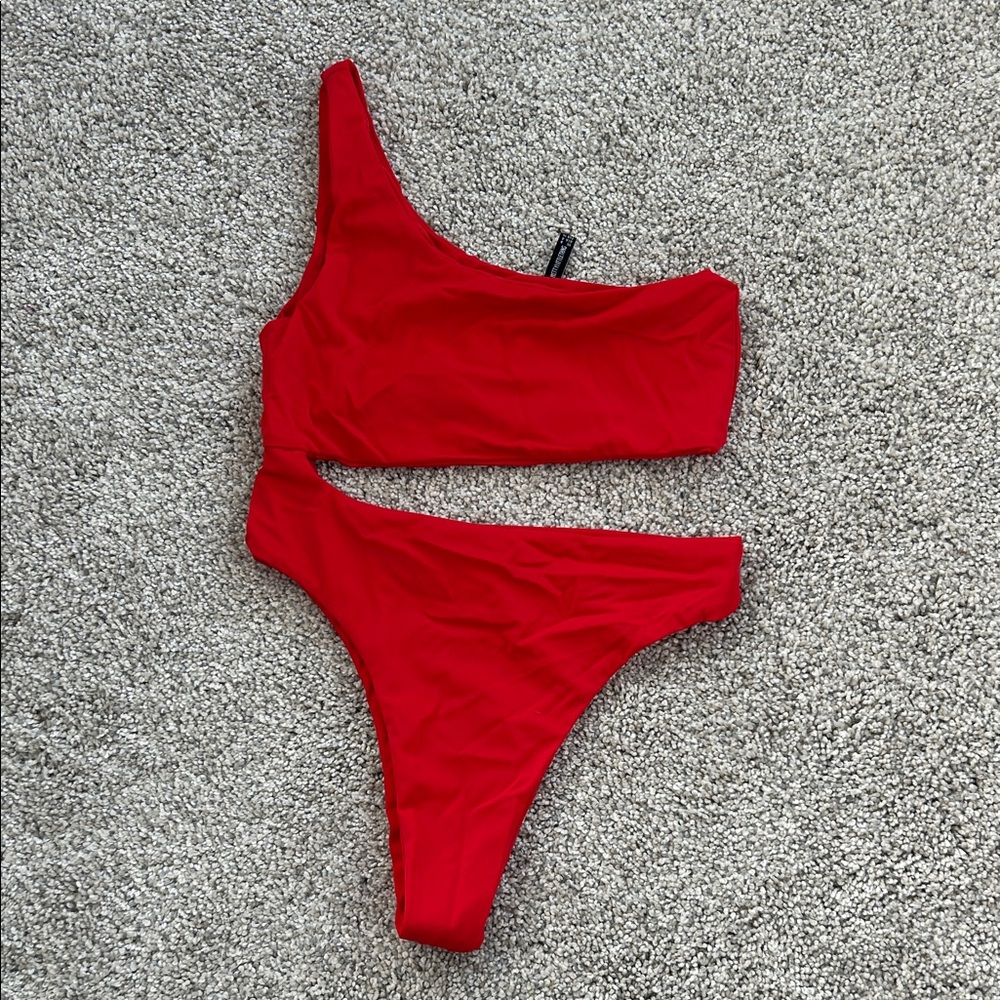 PrettyLittleThing One-Shoulder Red One-Piece